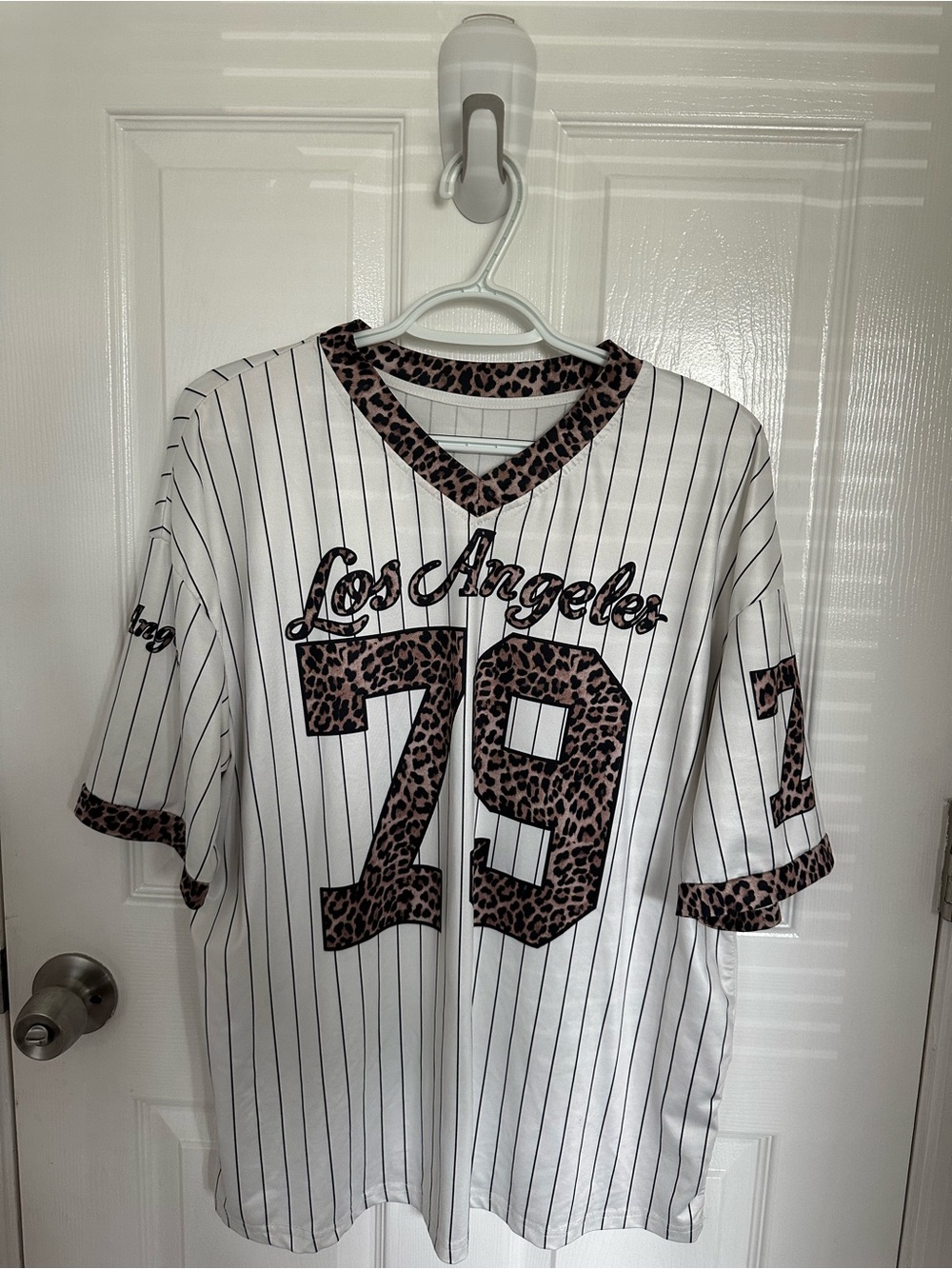 Los Angeles Leopard Trim Baseball Jersey - White & Brown